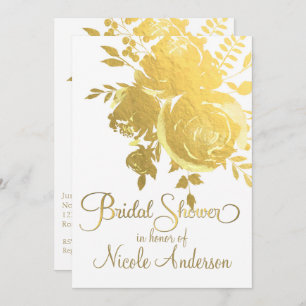 Gold Roses Faux Foil Elegant Floral Bridal Shower Invitation