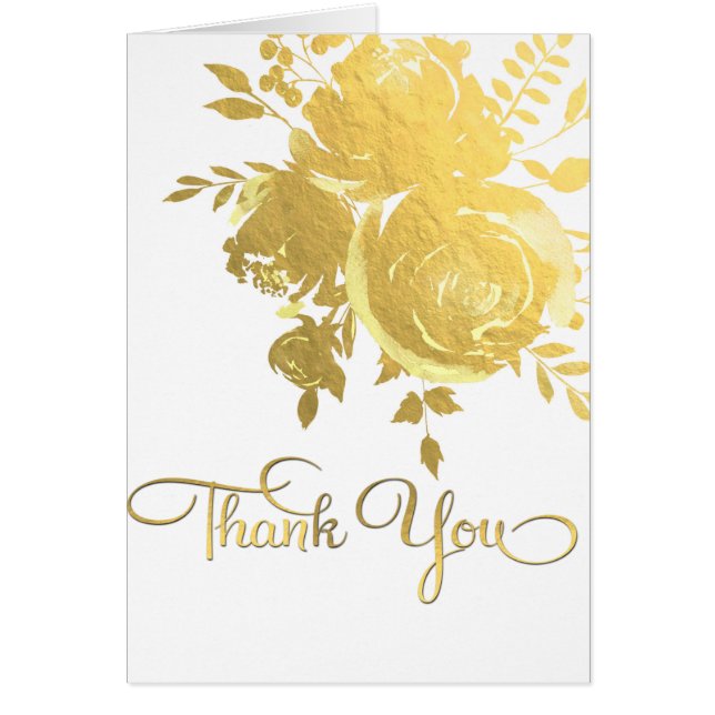 Gold Roses Faux Foil Elegant Floral Thank You (Front)