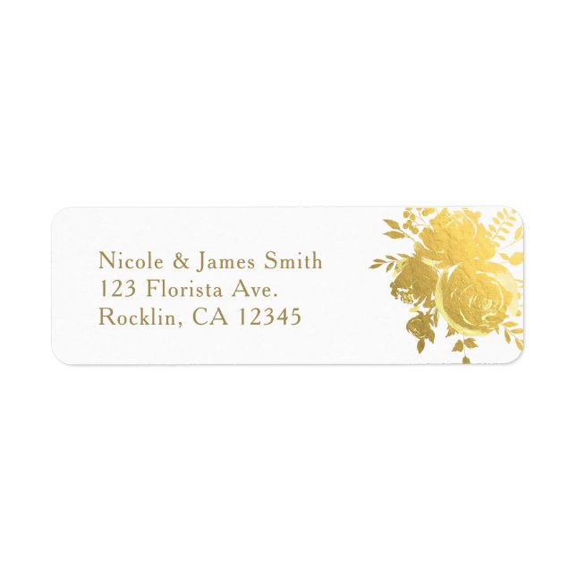 Gold Roses Faux Foil Elegant Modern Floral Wedding (Front)