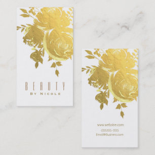 Gold Roses Faux Foil Elegant Modern Floral Wedding Business Card