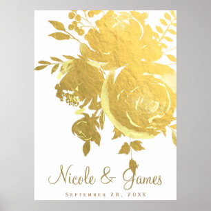 Gold Roses Faux Foil Elegant Modern Floral Wedding Poster