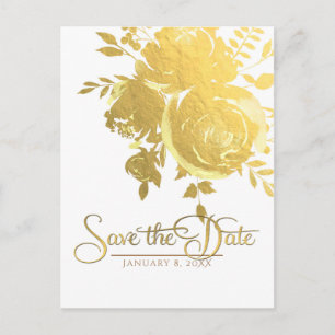 Gold Roses Faux Foil Elegant Modern Save the Date Announcement Postcard