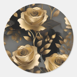 Gold Roses Floral Classic Round Sticker