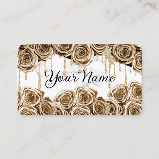 Gold Roses Marble Business Card (Front)