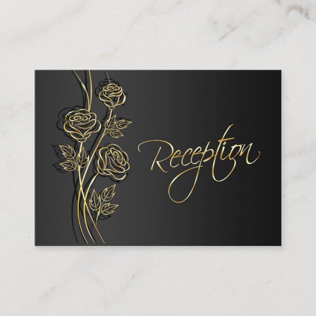 Gold roses on black Wedding Reception Enclosure Card (Front)