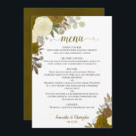 Gold Roses Rustic Boho Floral Elegant Wedding Menu<br><div class="desc">This beautiful wedding menu features a rustic boho chic floral design with script calligraphy lettering and hand painted watercolor roses in shades of yellow and gold. The text is completely customisable with space for the couple's name & wedding date. Elegant, stylish, and chic, this card is a great way to...</div>