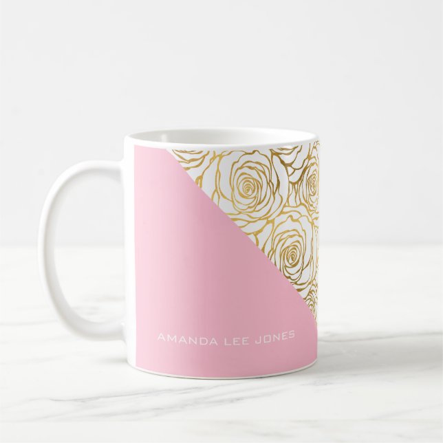 Gold Roses with Pink Coffee Mug (Left)