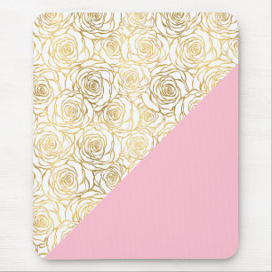 Gold Roses with Pink Mouse Mat