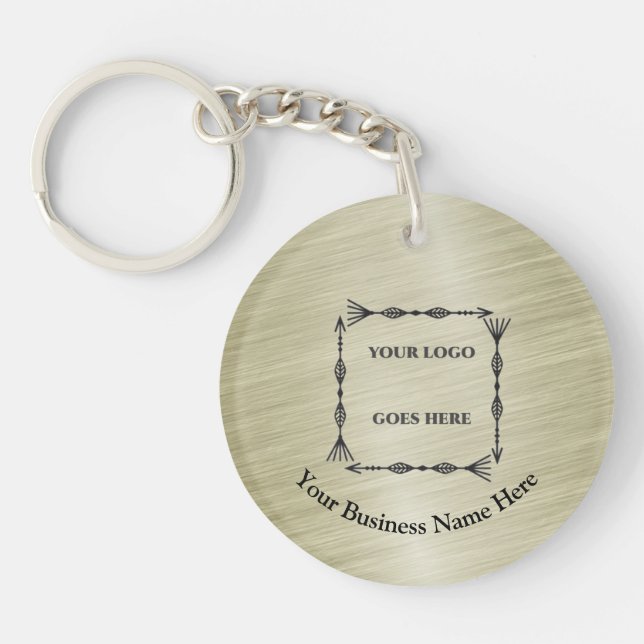 Gold Round Brushed Metal Logo QR code Acrylic Key Ring (Front)