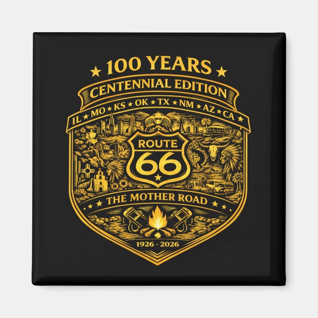 Gold Route 66 Centennial 100 Years Magnet (Front)
