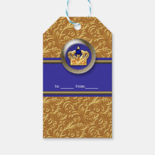 Gold & Royal Blue Crown Birthday Party Custom Gift Tags