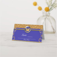 Gold & Royal Blue Crown Party Table Number