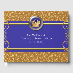 Gold & Royal Blue Crown Wedding Elegant Party Guest Book