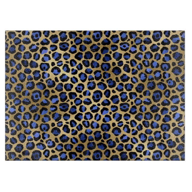 Gold & Royal Blue Glam Leopard Spots Print Cutting Board (Front)