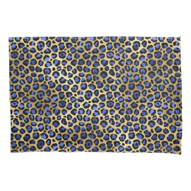 Gold & Royal Blue Glam Leopard Spots Print Pillowcase (Front)