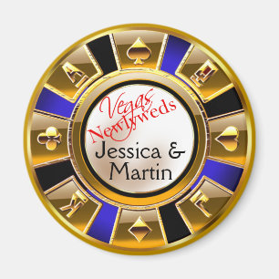 Gold & Royal Blue Vegas Casino Chip Favour Magnet
