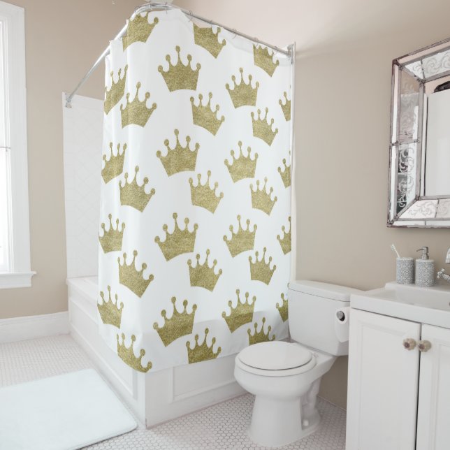 Gold Royal Crowns Fairytale Prince Storybook Shower Curtain (In Situ)