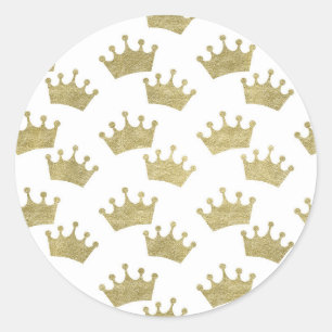 Gold Royal Crowns Fairytale Princess Baby Shower Classic Round Sticker