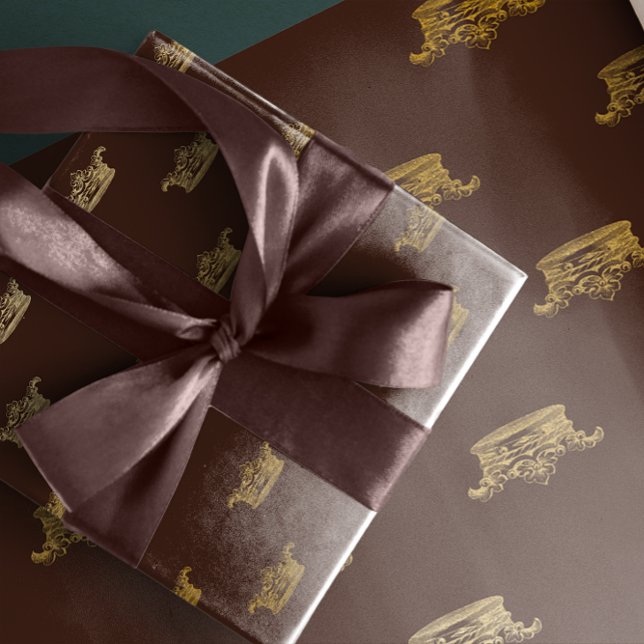 Gold Royal Damask Bronze King Crown Heraldic Wrapping Paper (Gold Royal Damask Bronze King Crown Heraldic Wrapping Paper)