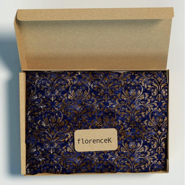 Gold Royal Damask Crushed Velvet Blue Navy Bronze Wrapping Paper (Gold Royal Damask Crushed Velvet Blue Navy Bronze Wrapping Paper)