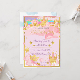 Gold Royal Princess Castle Girls Princess Birthday Invitation