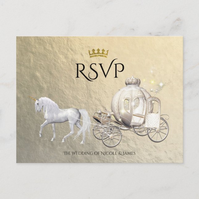 Gold Royal Princess Storybook Carriage RSVP Invitation Postcard (Front)
