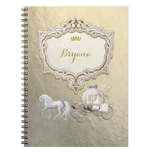 Gold Royal Princess Storybook Carriage & Unicorn Notebook (Front)