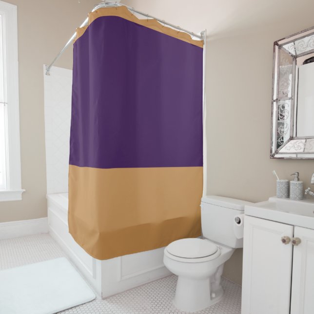 Gold & Royal Purple Stripe Shower Curtain (In Situ)