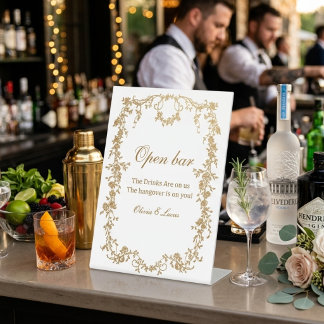 Gold Royal White and Gold Chic Floral Wedding Pedestal Sign