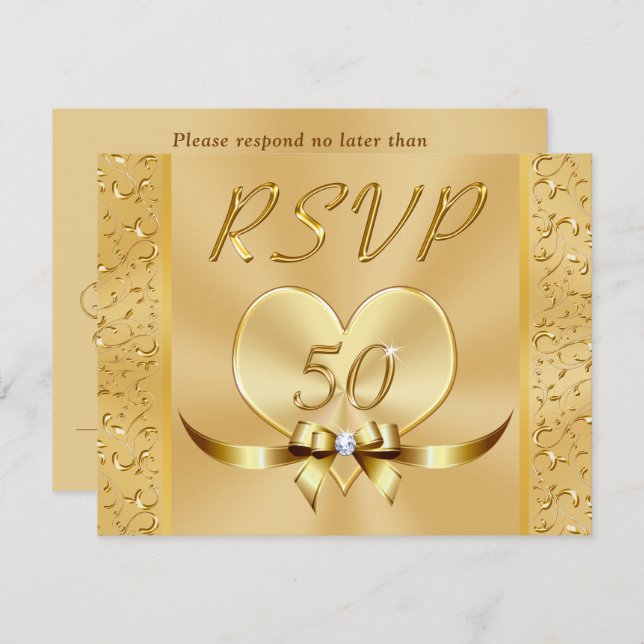 Gold RSVP Cards for 50th Wedding Anniversary (Front/Back)
