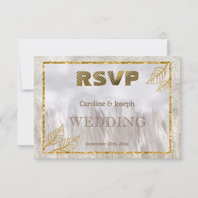 Gold RSVP Glitter Countryside Wedding Card (Front)