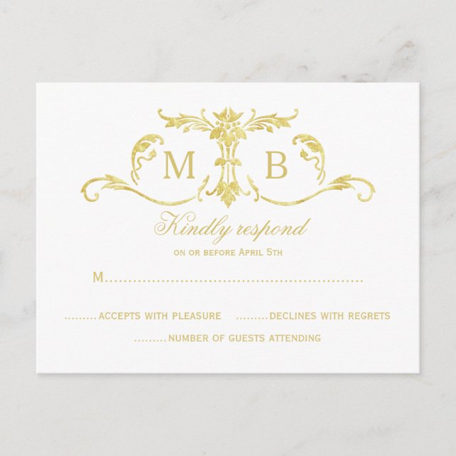 Gold RSVP postcards gold foil RSVP wedding set (Front)