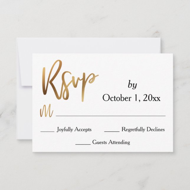 Gold RSVP Typography, Bokeh and Black Back Card (Front)