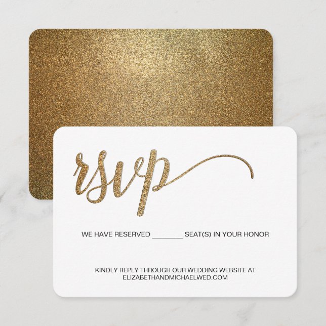Gold RSVP without mailing Reserved Seat Wedding Card (Front/Back)