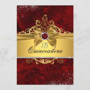 Gold Ruby Red Quinceanera Invite