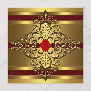 Gold Ruby Red Womans 60th Birthday Party Invitation