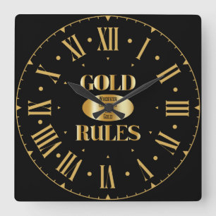 Gold Rules Golden Rule Roman Numeral Square Wall Clock