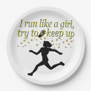 GOLD RUN LIKE A CHAMPION TRACK AND FIELD DESIGN PAPER PLATE