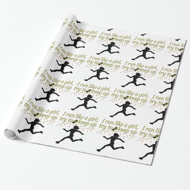 GOLD RUN LIKE A CHAMPION TRACK AND FIELD DESIGN WRAPPING PAPER (Unrolled)