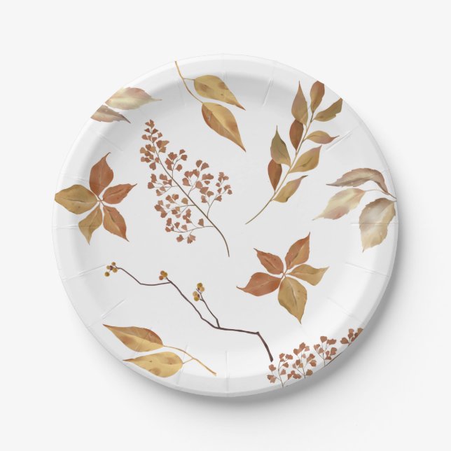 Gold Rust Fall Leaves Thanksgiving Friendsgiving Paper Plate (Front)