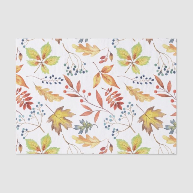 Gold Rust Green Autumn Leaves Tissue Paper (Front)