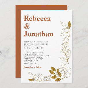 Gold Rust Leaf Terracotta Wedding Invitation