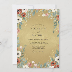 Gold Rust Wildflower Wedding Invitation