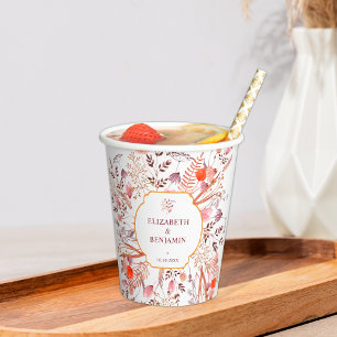 Gold Rustic Boho Chic Fall Wildflowers Wedding Paper Cups