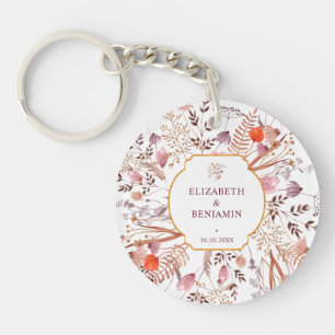 Gold Rustic Boho Chic Wildflowers Wedding Favour Key Ring