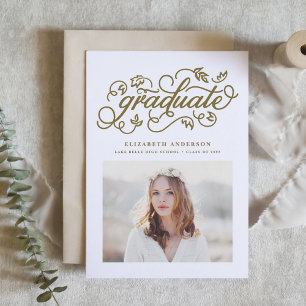 Gold Rustic Calligraphy Photo Graduation Invitation