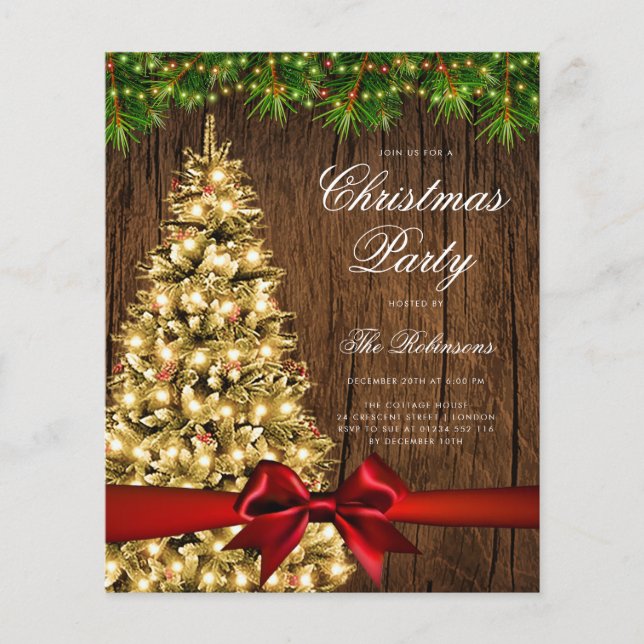 Gold Rustic Christmas Tree Invite Program Menu (Front)