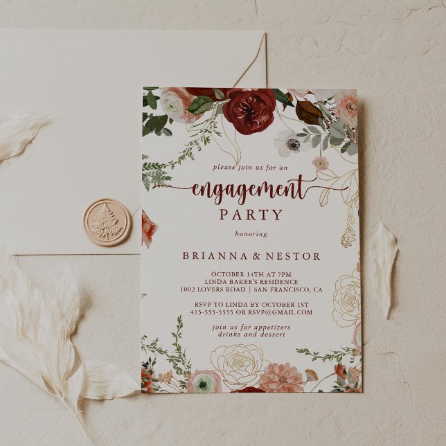 Gold Rustic Colorful Floral Engagement Party  Invitation (Creator Uploaded)