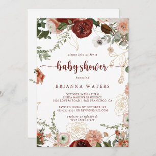 Gold Rustic Colourful Floral Baby Shower  Invitation