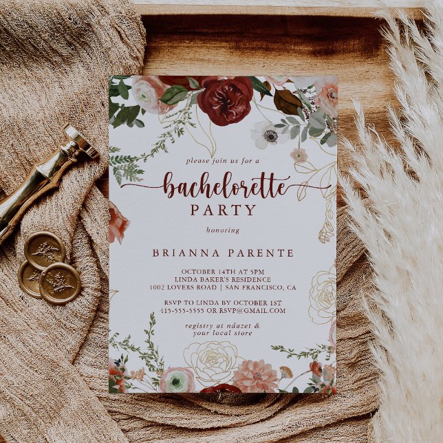 Gold Rustic Colourful Floral Bachelorette Party  Invitation (Creator Uploaded)